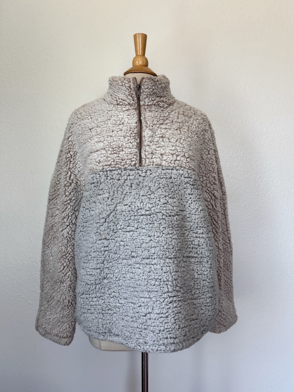 Pastel Pink & Grey Sherpa Mock Neck Pullover